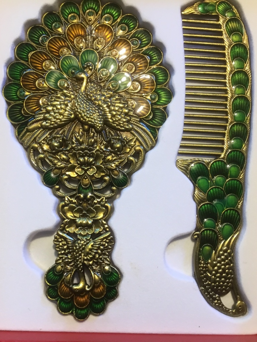 Maniya Mirror & Comb Set (Peacock Design) NICE! - Picture 2 of 5